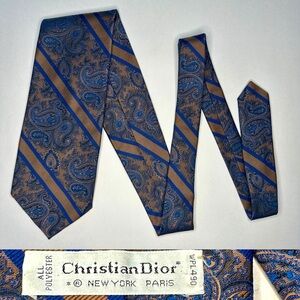 XL Vtg Christian Dior for Hughes & Hatcher Paisley Embroidered Striped Long Tie